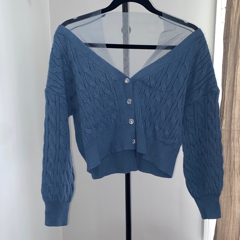 36 Point 5 Blue Off-the-Shoulder Sweater